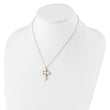Sterling Silver Rhod-plated 6-7mm White Button FWC Pearl CZ Cross Necklace