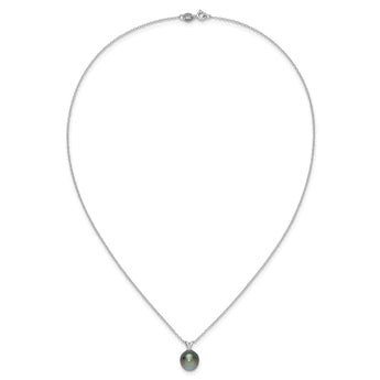 Sterling Silver Rhodium-Rhodium-Plated 9-10mm Black Teardrop Tahitian Saltwater Cultured Pearl 17 inch Necklace - Birthstone Company