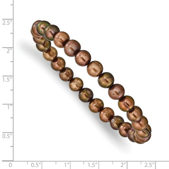 6-7mm Brown Semi-round Freshwater Cultured Pearl Stretch Bracelet - Birthstone Company