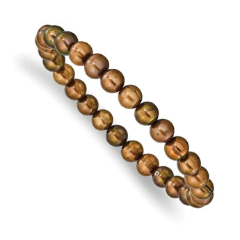 6-7mm Brown Semi-round Freshwater Cultured Pearl Stretch Bracelet - Birthstone Company