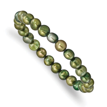 6-7mm Green Semi-round Freshwater Cultured Pearl Stretch Bracelet - Birthstone Company
