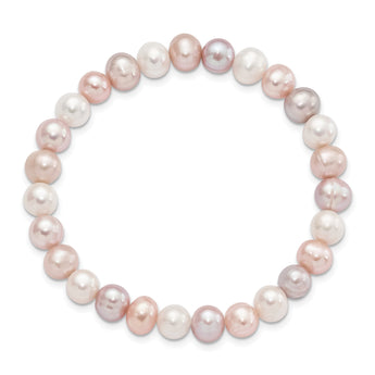 6-7mm White, Pink and Purple Semi-Round Freshwater Cultured Pearl Stretch Bracelet - Birthstone Company