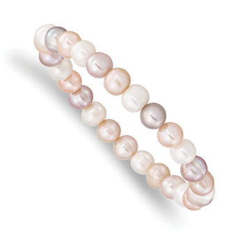 6-7mm White, Pink and Purple Semi-Round Freshwater Cultured Pearl Stretch Bracelet - Birthstone Company