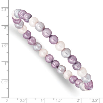 6-7mm White, Lavender and Grey Semi-Round Freshwater Cultured Pearl Stretch Bracelet - Birthstone Company