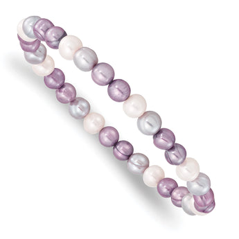 6-7mm White, Lavender and Grey Semi-Round Freshwater Cultured Pearl Stretch Bracelet - Birthstone Company