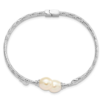 Sterling Silver Rhodium-Rhodium-Plated White 8x10mm Teardrop Freshwater Cultured Pearl Hinged Bangle 6 in - Birthstone Company