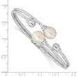 Sterling Silver Rhodium-Rhodium-Plated White 8x10mm Teardrop Freshwater Cultured Pearl Hinged Bangle 6 in - Birthstone Company