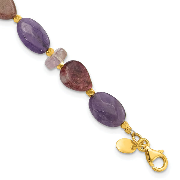 Sterling Silver Gold-plated Amethyst/Tourmaline w/1in ext Bracelet