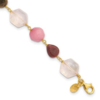 Sterling Silver Gold-plated Multi Stone 8.5in w/1in ext Bracelet