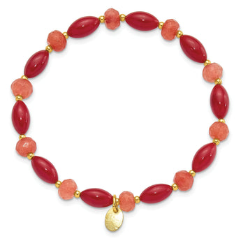 Coral and Jade Beaded Bracelet in Gold-Plated Sterling Silver, 6mm