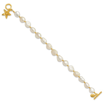 Sterling Silver Gold-plated FWC Pearl Flower 7.5in Toggle Bracelet - Birthstone Company