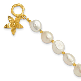 Sterling Silver Gold-plated FWC Pearl Flower 7.5in Toggle Bracelet - Birthstone Company