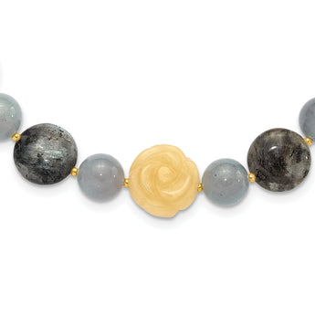 Agate/Labradorite/Jade Necklace in Sterling Silver, 17 Inch