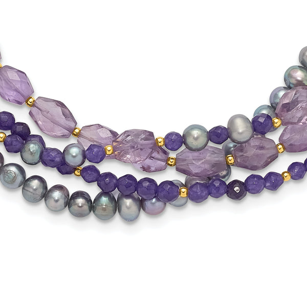 Sterling Silver Gold-plated Multi Stone Adj. 17in or 40in Necklace