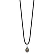 Sterling Silver Rhodium-Rhodium-Plated 9-10mm Black Teardrop Tahitian Saltwater Cultured Pearl 18 inch Black Silicone Necklace - Birthstone Company