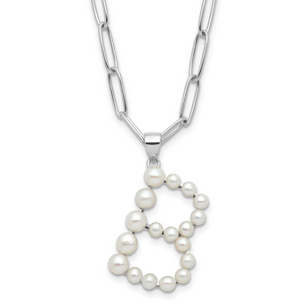 Sterling Silver Rhodium-Rhodium-Plated 3-5.5mm White Button Freshwater Cultured Pearl LETTER B 18 inch Necklace
