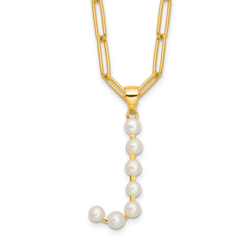 Sterling Silver Gold-plated 3-5.5mm White Button Freshwater Cultured Pearl LETTER J 18 inch Necklace