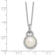 Sterling Silver Rhodium-plated 9-10mm Button White Freshwater Cultured Pearl and CZ Halo 17 inch Necklace - Birthstone Company