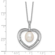 Sterling Silver Rhodium-plated 8-9mm Rice White Freshwater Cultured Pearl and CZ Open Heart 17 inch Necklace - Birthstone Company