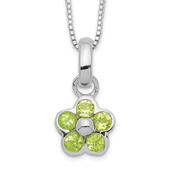 Sterling Silver Peridot Flower Necklace with Polished Finish and Anti-Tarnish Coating