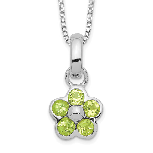 Sterling Silver Peridot Flower Necklace with Polished Finish and Anti-Tarnish Coating