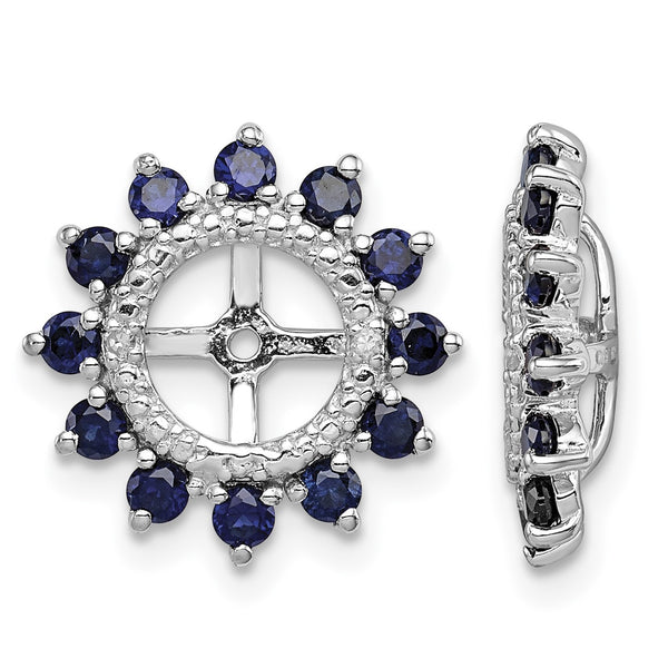 Sterling Silver Rhodium Diam. & Created Sapphire Earring Jacket - Birthstone Company