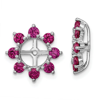 Sterling Silver Rhodium Ruby Earring Jackets with Polished Prong Set