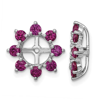 Sterling Silver Rhodium Ruby Earring Jackets with Polished Prong Set - Birthstone Company