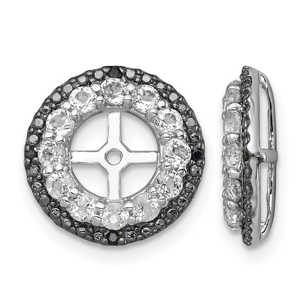 Sterling Silver Rhodium White Topaz & Black Sapphire Earring Jacket - Birthstone Company