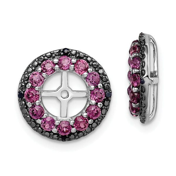 Sterling Silver 925 Rhodolite Garnet & Black Sapphire Earring Jackets Elegant Women's Birthstone Design
