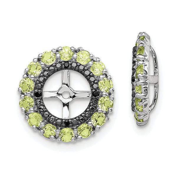 Sterling Silver Peridot & Black Sapphire Earring Jackets Polished & Rhodium-Plated