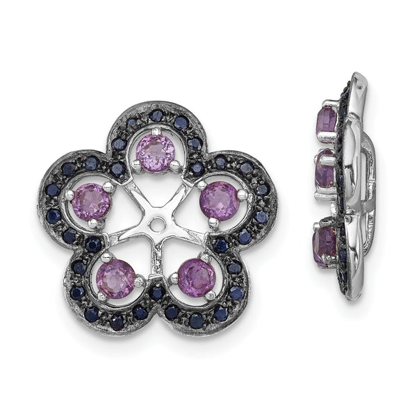 Sterling Silver Amethyst & Black Sapphire Earring Jackets with Rhodium Finish