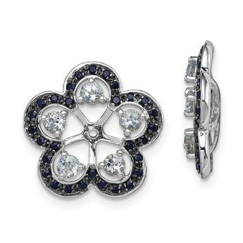 Sterling Silver Aquamarine & Black Sapphire Earring Jackets with Rhodium Finish