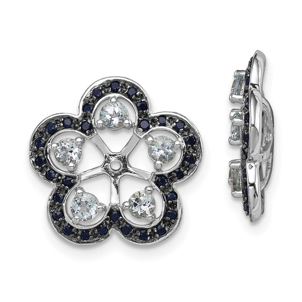 Sterling Silver Aquamarine & Black Sapphire Earring Jackets with Rhodium Finish
