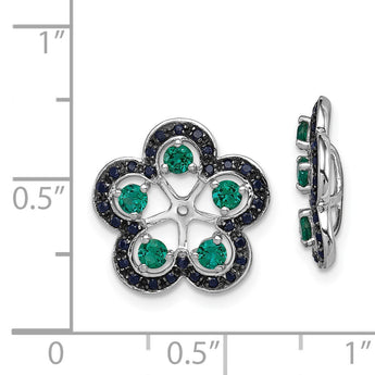 Sterling Silver Emerald & Black Sapphire Earring Jackets, Elegant Rhodium Finish - Birthstone Company