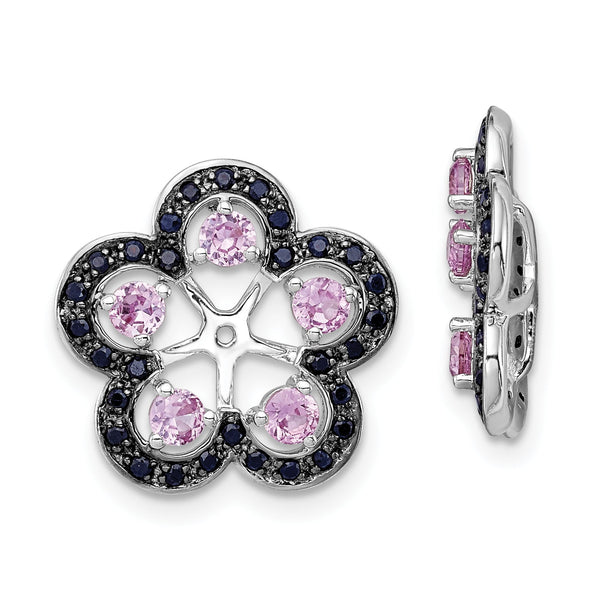 Sterling Silver 925 Pink & Black Sapphire Earring Jackets for October Birthstone Elegance