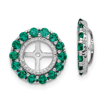 Sterling Silver Earring Jackets with Lab-Created Emeralds & Diamonds
