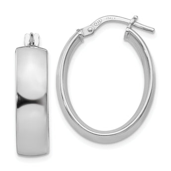 Sterling Silver Rhodium-plated Oval Hoop Earrings