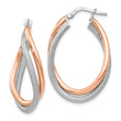Sterling Silver Rose-tone Textured Hoop Earrings
