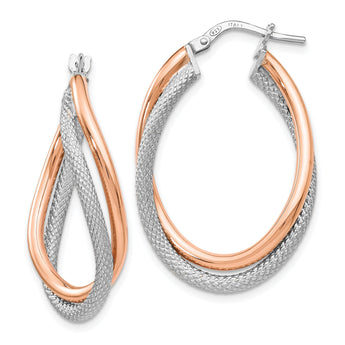 Sterling Silver Rose-tone Textured Hoop Earrings