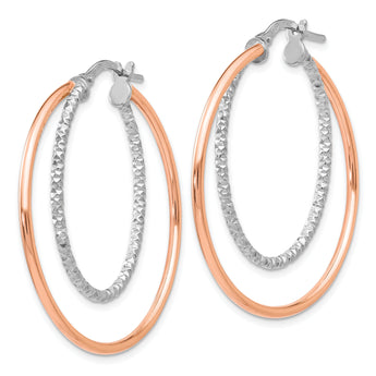 Sterling Silver Rose-tone D/C Hoop Earrings