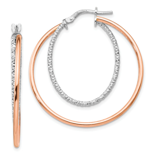 Sterling Silver Rose-tone D/C Hoop Earrings