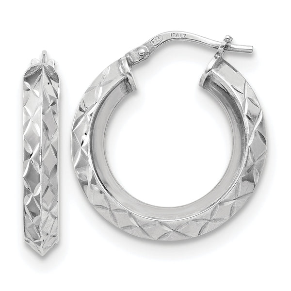 Sterling Silver Polished & D/C Hoop Earrings