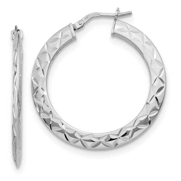 Sterling Silver Polished & D/C Hoop Earrings