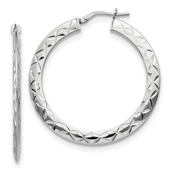 Sterling Silver Polished & D/C Hoop Earrings