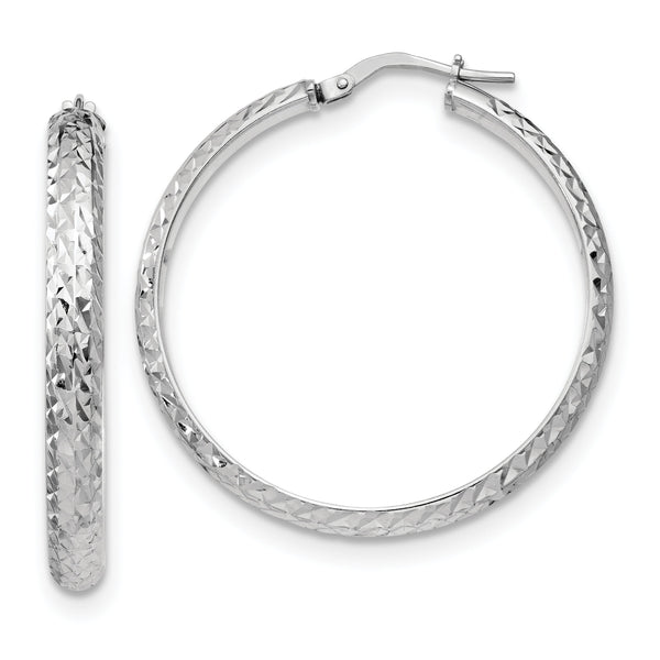 Sterling Silver Polished & Textured Hoop Earrings