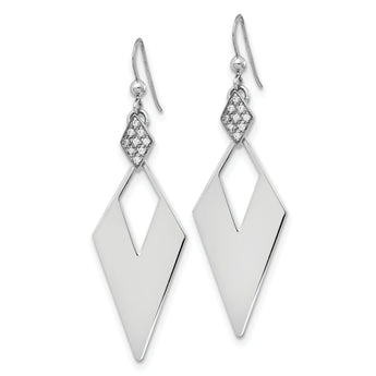 Sterling Silver Polished Crystal Diamond Shape Dangle Earrings