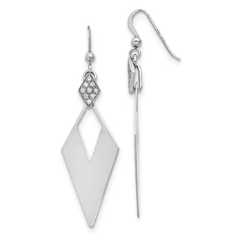 Sterling Silver Polished Crystal Diamond Shape Dangle Earrings