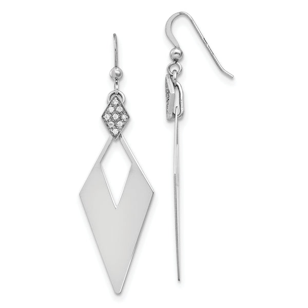 Sterling Silver Polished Crystal Diamond Shape Dangle Earrings