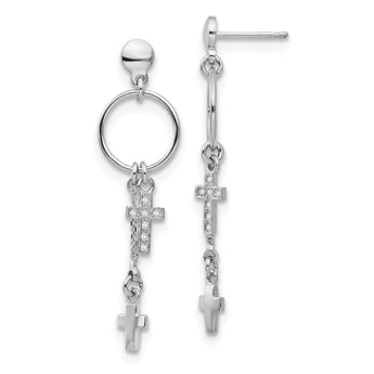 Sterling Silver Rhodium-plated CZ Cross Dangle Earrings